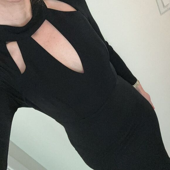 ABS black maxi dress gown long sleeve open back medium m - Picture 1 of 7